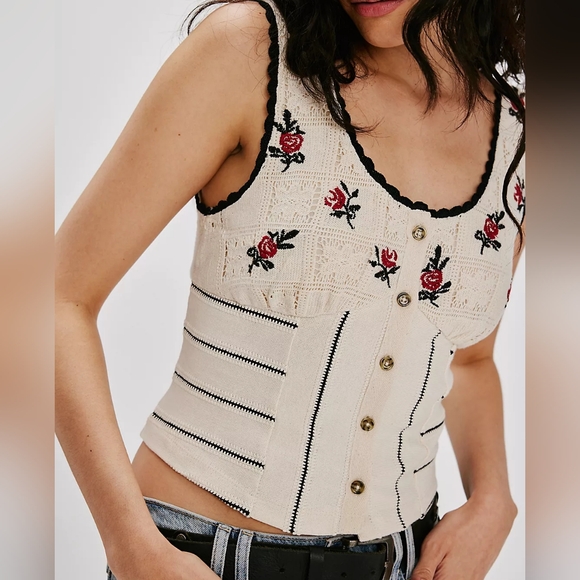 NEW Free People Rose Bud Knit Top - Picture 2 of 11